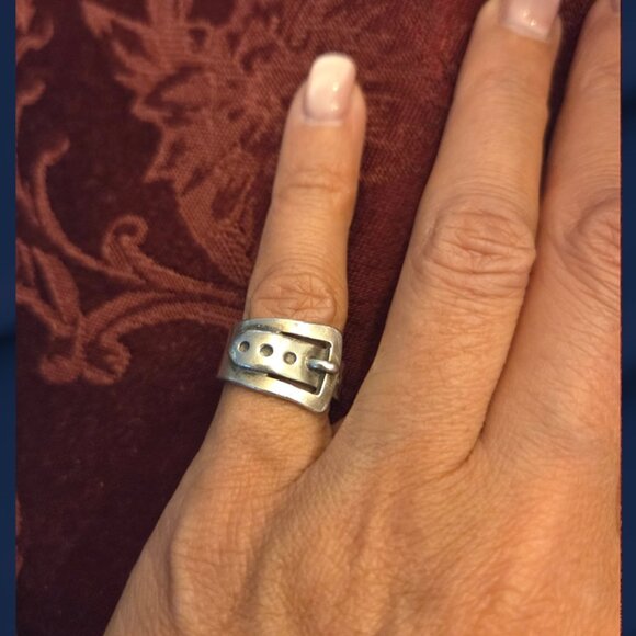 Vintage 925 Sterling Silver TA-7 Mexico Belt Buckle Ring - Picture 2 of 6